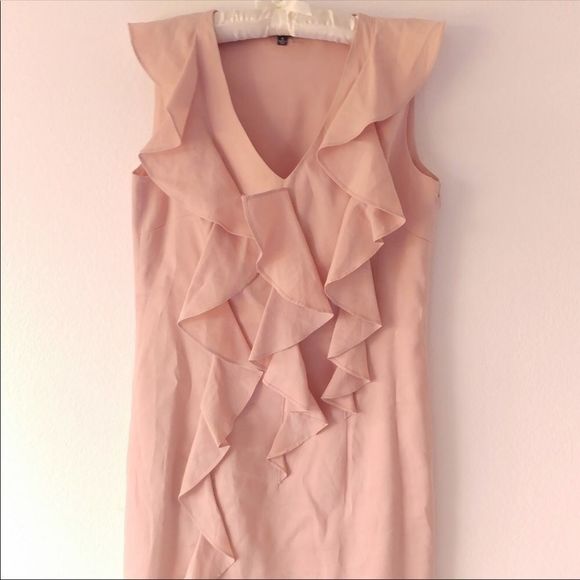 SAKS 5TH AVE Nude Pink Organza Ruffled Sleveless V-neck Mini Dress - Picture 9 of 10